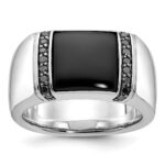 14k White Gold IBGoodman Men's Onyx and 1/4 carat Black Diamond Complete Ring