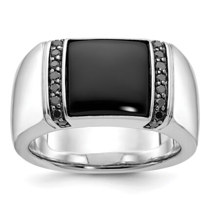 14k White Gold IBGoodman Men's Onyx and 1/4 carat Black Diamond Complete Ring