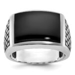 IBGoodman 14k White Gold with Black Rhodium Men's Polished and Textured Onyx Ring