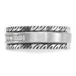 IBGoodman 14k White Gold with Black Rhodium Men's Polished Satin and Grooved 1/5 Carat AA Quality Diamond Ring - Image 3