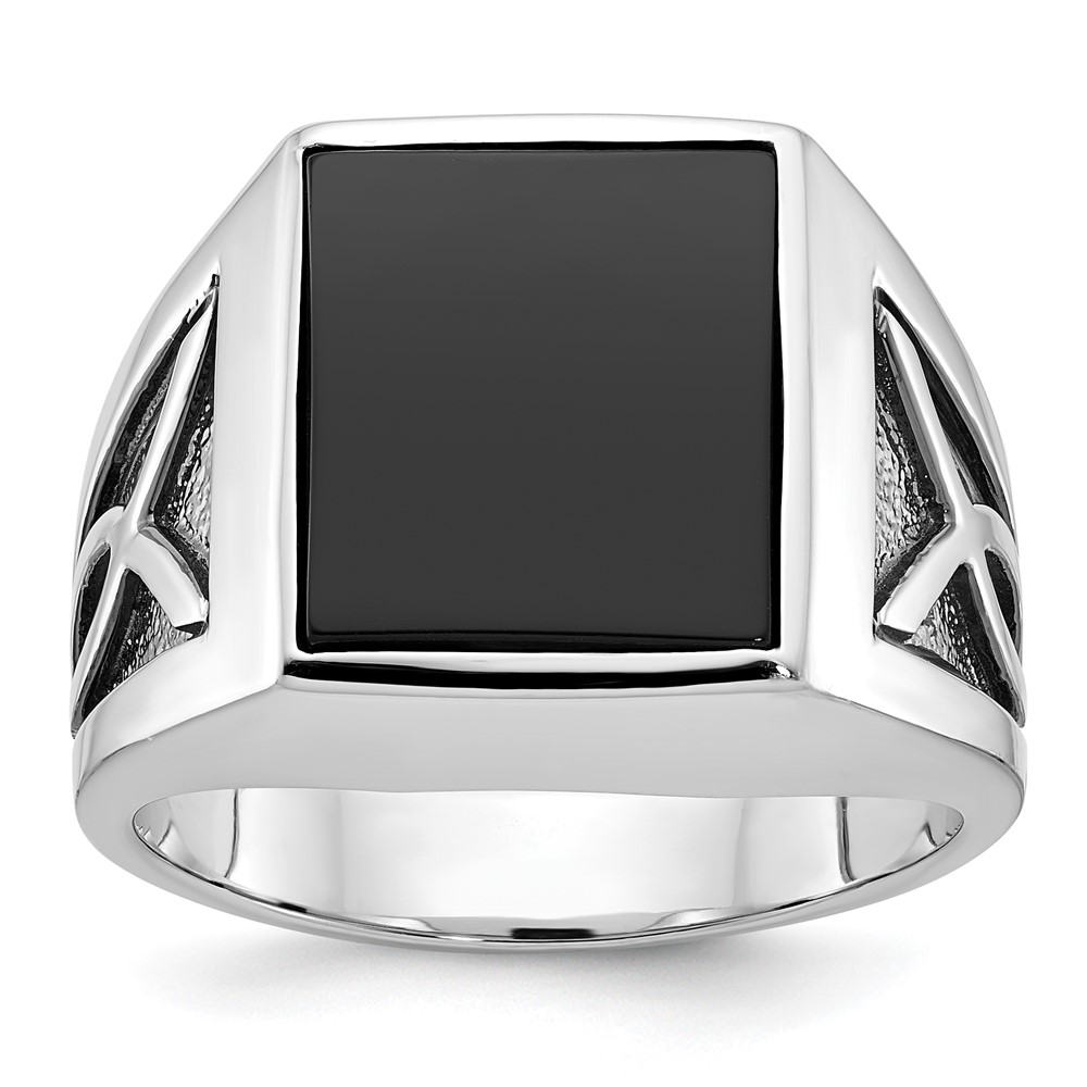 B84492-4WOX.jpg 14k White Gold with Black Rhodium IBGoodman Men's Onyx Complete Ring - Image 1