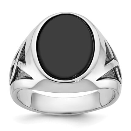 14k White Gold with Black Rhodium IBGoodman Men's Onyx Complete Ring