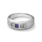 IBGoodman 14k White Gold 1/15 carat Lab Grown Diamond VS/SI+ G+ and Lab Created Blue Sapphire Complete Men's Ring - Image 8