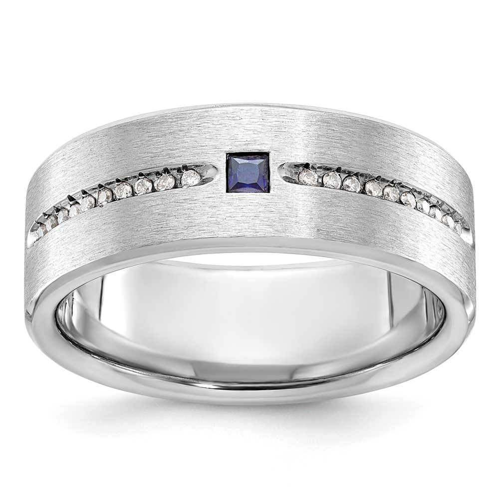 B84637-4WCS_AA-1.jpg 14k White Gold IBGoodman Men's Satin Lab Created Sapphire and 1/8 carat Diamond Complete Ring - Image 1