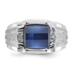 14k White Gold IBGoodman Men's Satin Created Sapphire and Diamond Complete Ring - Image 6