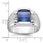 14k White Gold IBGoodman Men's Satin Created Sapphire and Diamond Complete Ring - Image 3