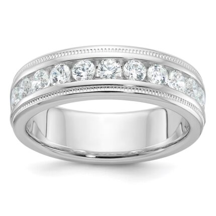 IBGoodman 14k White Gold Men's Polished and Milgrain 11-Stone 1 Carat AA Quality Diamond Ring