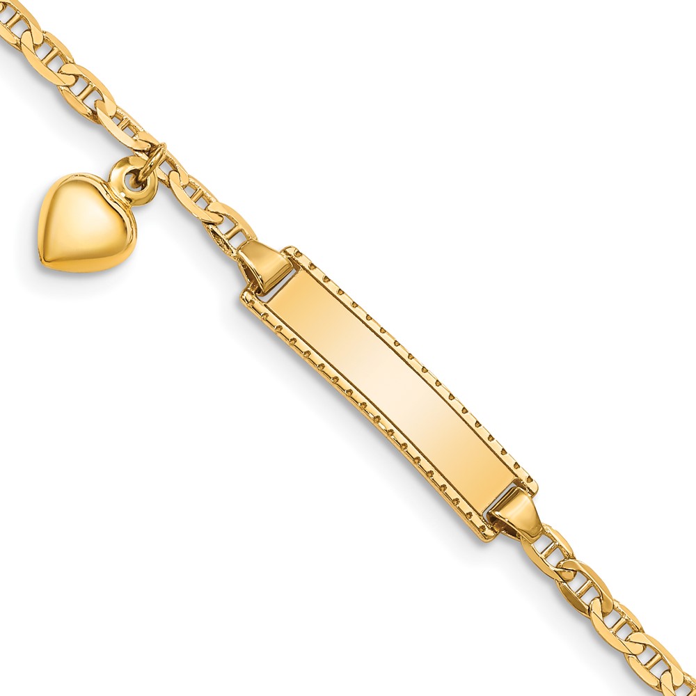 BID100-6.jpg 14k Polished Solid Chain/Solid Plate Heart Dangle Anchor Link 20x5mm Plate 5.Baby/Child ID Bracelet - Image 1