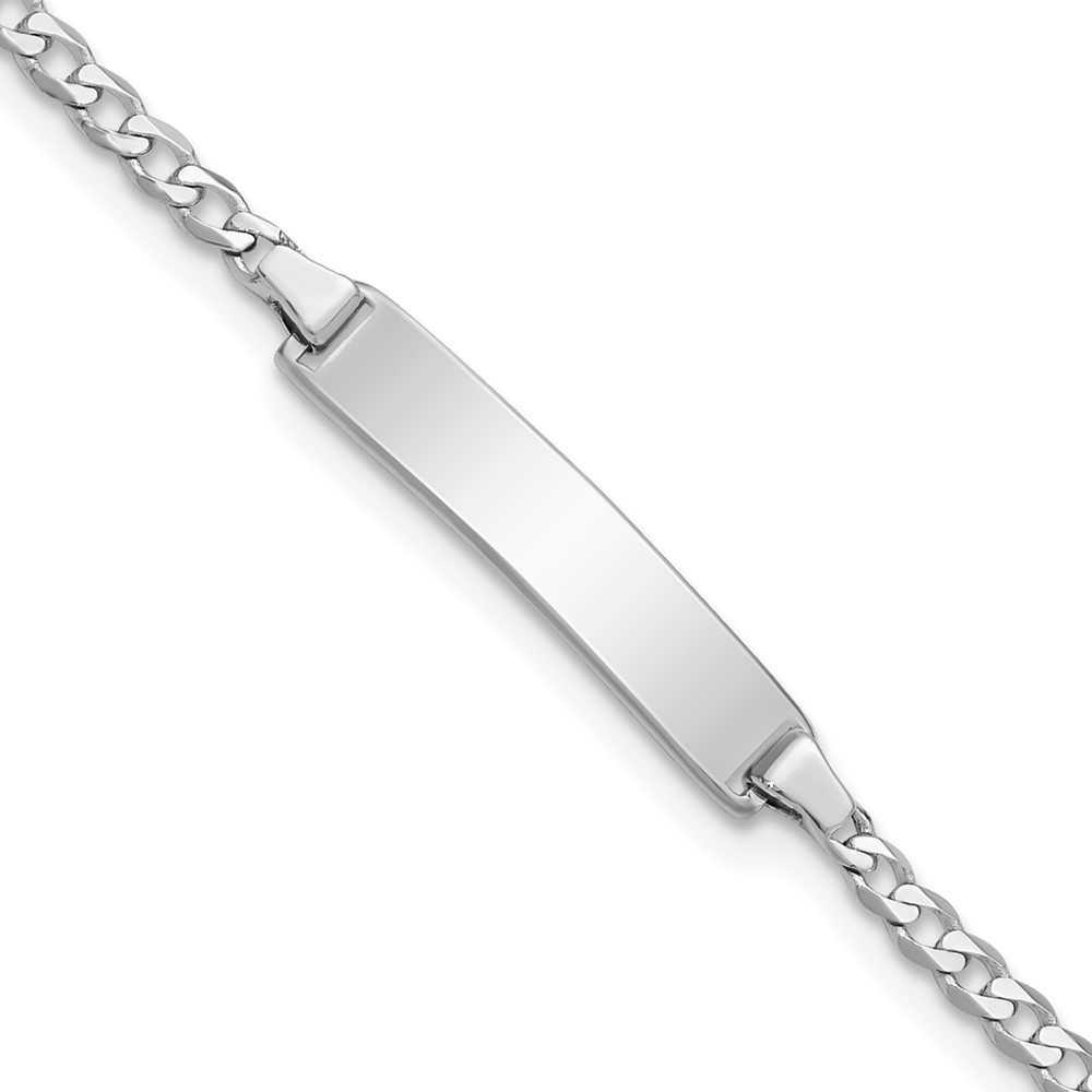 BID103W-5.5.jpg 14k White Gold Polished Solid Chain/Solid Plate Flat Curb Link 20x4.2mm Plate Baby/Child ID Bracelet - Image 1
