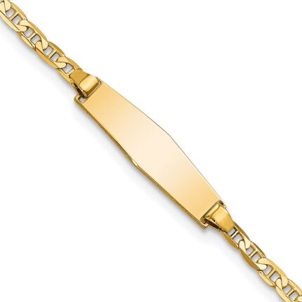 14k Polished Solid Chain/Solid Plate Flat Anchor Link Soft Diamond Shape 19.5x5.2mm Plate Baby/Child ID Bracelet