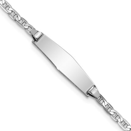 14k White Gold Polished Solid Chain/Solid Plate Anchor Link Soft Diamond Shape 19.5x5.5mm Plate Baby/Child ID Bracelet