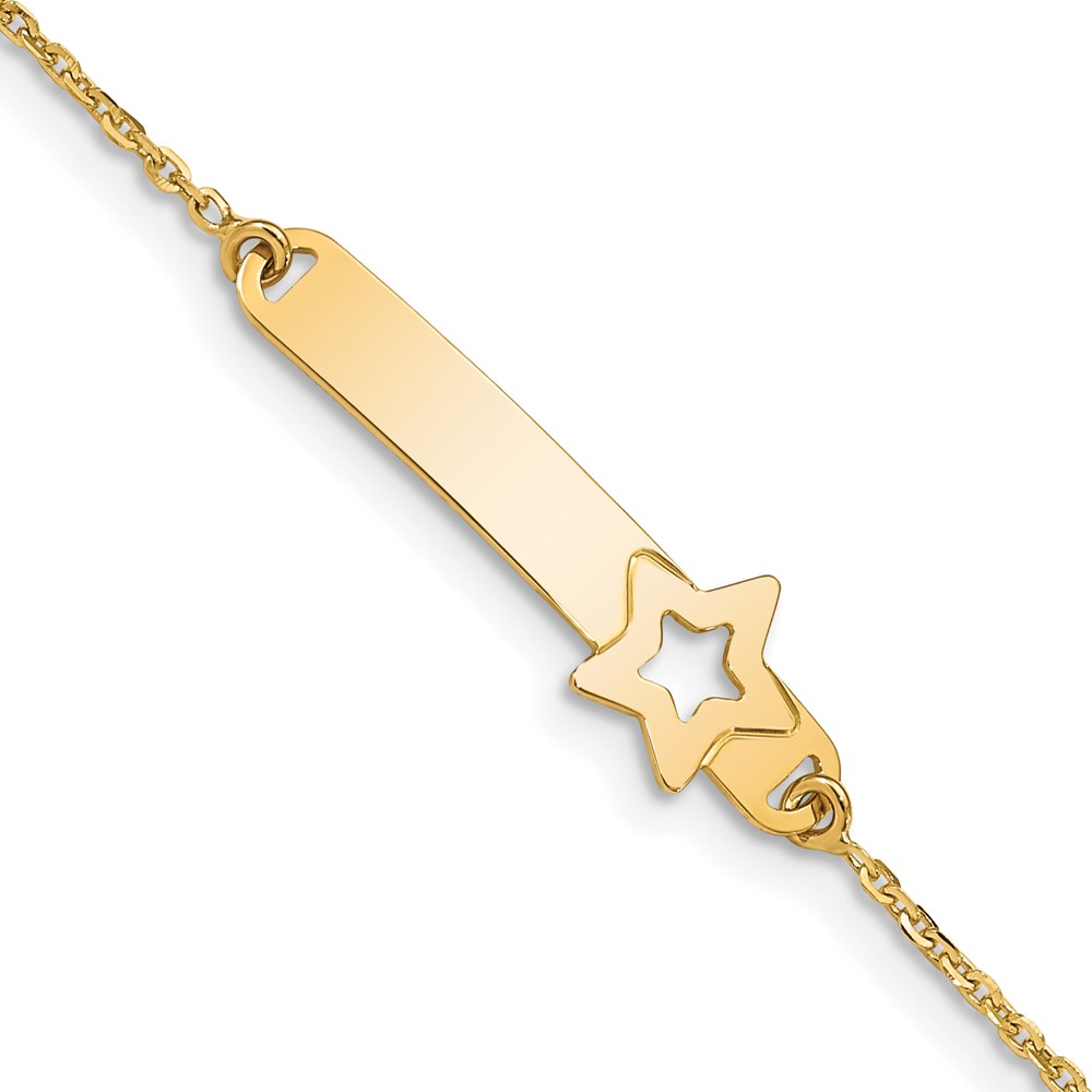 BID114-5.5.jpg 14K Polished Solid Chain/Solid Plate Star 27.7x8mm Plate 5.Baby/Child ID Bracelet with Extender - Image 1