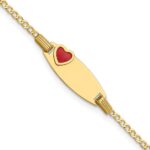 14k Polished Red Enameled Heart on 18x5mm Plate 5.5 inch Baby/Child ID Bracelet