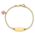 14k Polished Pink Enameled Puffed Heart and 18x5mm Plate 5.5 inch Baby/Child ID Bracelet - Image 4