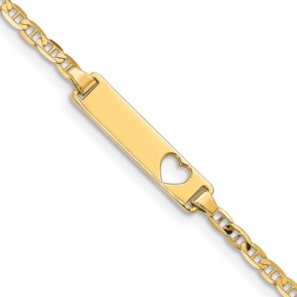 14k Polished Solid Chain/Solid Plate Anchor Link Cut-out Heart 21.5x4.8mm Plate 5.5 inch Baby/Child ID Bracelet