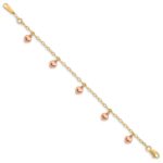 14K Yellow Gold with Rose Gold Hearts Child's Puffed Heart Charm Bracelet - Image 2