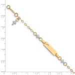14k Two-tone Polished Textured Cross and Cut-out Heart 18x5mm Plate 4.5 inch Baby/Child ID Bracelet with 1 inch Extender - Image 5