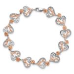 14K White and Rose Gold Complete 1/3 carat Diamond 15 and Rose Quinceanera Heart 7 inch Bracelet - Image 4