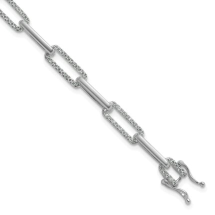 14K White Gold Polished Complete 1.4 carat Diamond Paperclip Link 7 inch Bracelet