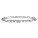 14K White Gold Polished Complete 1/8 carat Diamond Oval Cluster Fancy Link 7 inch Bracelet with 1 inch Extender - Image 3