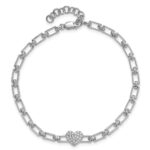 14K White Gold Polished Complete 1/6 carat Diamond Heart Cluster Fancy Link 7 inch Bracelet with 1 inch Extender - Image 4