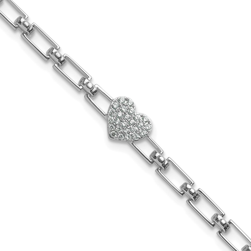BM10278-016-WAA.jpg 14K White Gold Polished Complete 1/6 carat Diamond Heart Cluster Fancy Link 7 inch Bracelet with 1 inch Extender - Image 1