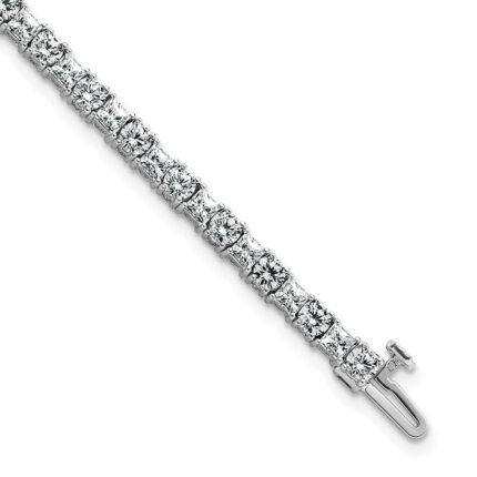 14k White Gold 7 carat Lab Grown Diamond VS/SI+ G+ Complete Princess and Round Tennis Bracelet