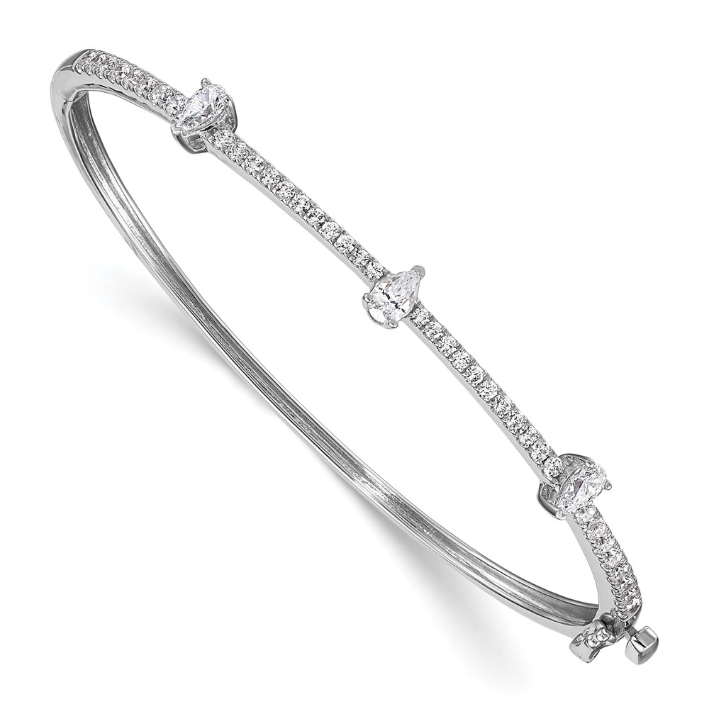 BM10529-125-WAA.jpg 14k White Gold 1 1/4 carat Lab Grown Diamond VS/SI+ G+ Complete Round and Pear Hinged Bangle Bracelet - Image 1
