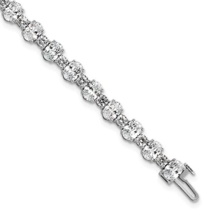 14k White Gold 11 carat Lab Grown Diamond VS/SI+ G+ Complete Round and Oval 7 inch Fancy Tennis Bracelet