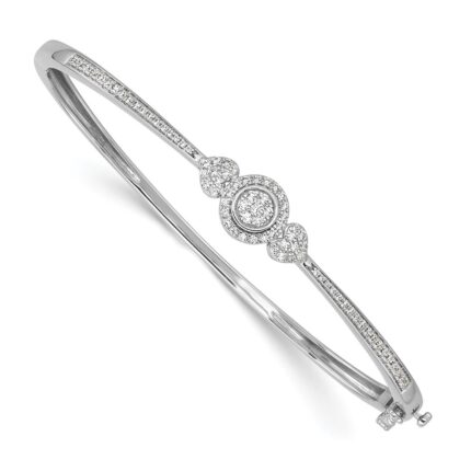 14K White Gold Complete 1/2 carat Diamond Halo Hinged Oval Bangle Bracelet