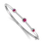 14k White Gold Complete 1/4 carat Diamond and Cabochon Ruby Hinged Bangle Bracelet