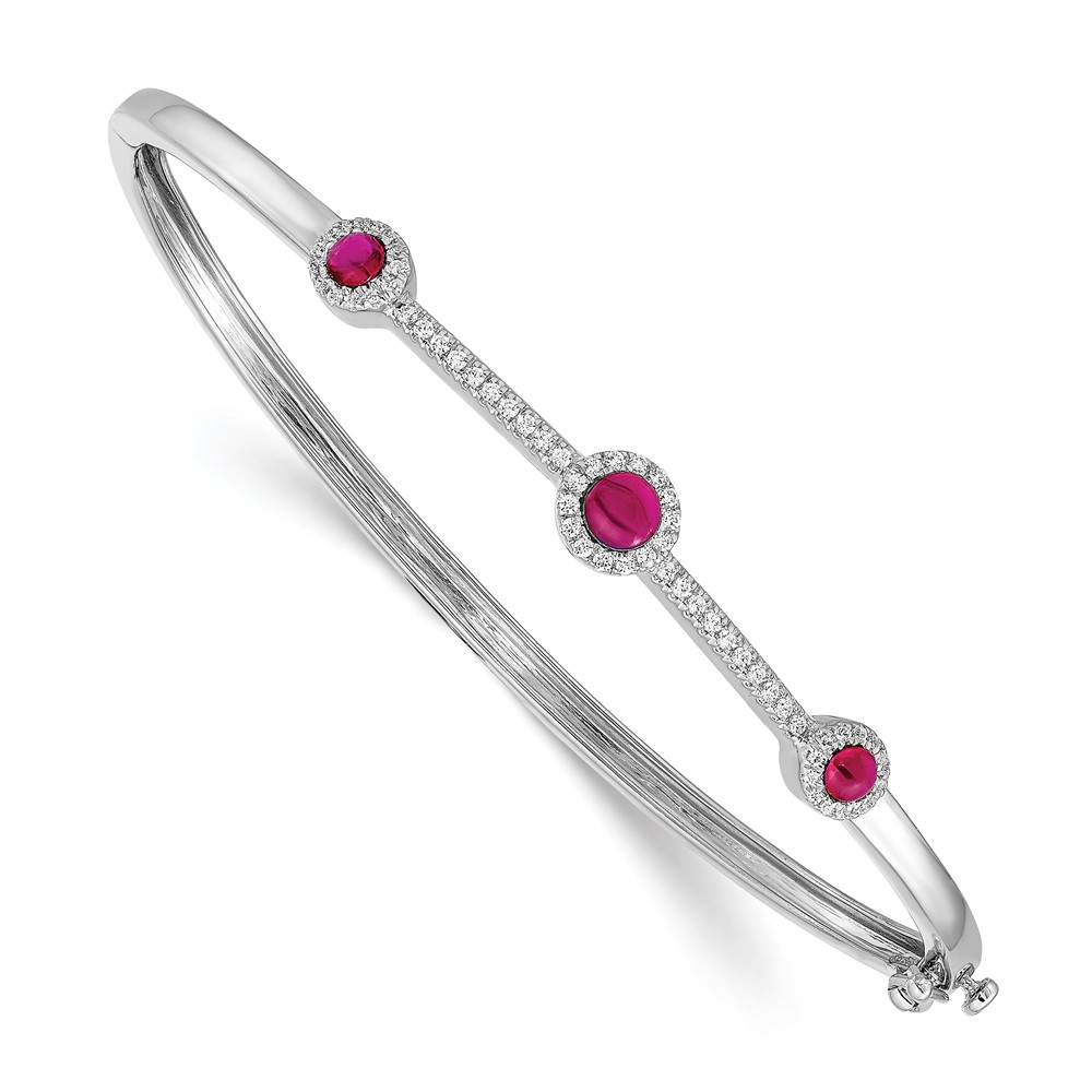 BM4031-RU-025-WA.jpg 14k White Gold Complete 1/4 carat Diamond and Cabochon Ruby Hinged Bangle Bracelet - Image 1