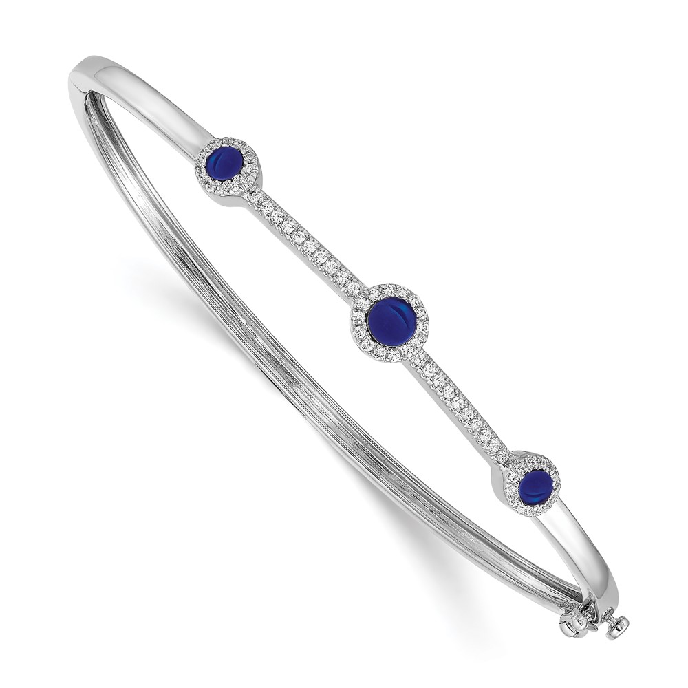 BM4031-SA-025-WA.jpg 14k White Gold Complete 1/4 carat Diamond and Cabochon Sapphire Hinged Bangle Bracelet - Image 1