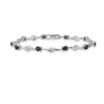 14k White Gold Complete Oval Blue Sapphire and Round White Sapphire Curved Link 7 inch Bracelet - Image 3