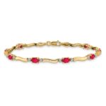 14k Complete Diamond and Oval Ruby Wavy Link 7 inch Bracelet - Image 3