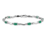 14k White Gold Complete Diamond and Oval Emerald Wavy Link 7 inch Bracelet - Image 3