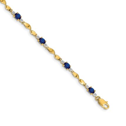 14k Complete Diamond and Oval Sapphire Twisted Link 7 inch Bracelet