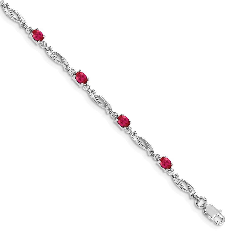 BM4476-RU-001-WA.jpg 14k White Gold Complete Diamond and Oval Ruby Fancy Link 7.25 inch Bracelet - Image 1