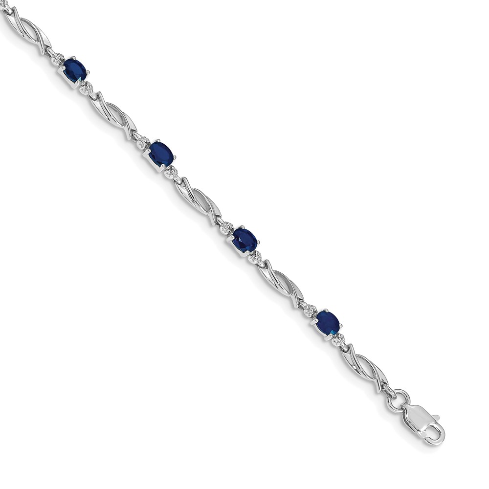 BM4476-SA-001-WA.jpg 14k White Gold Complete Diamond and Oval Sapphire Fancy Link 7.25 inch Bracelet - Image 1