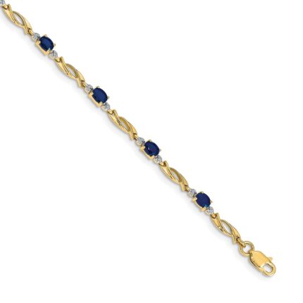 14k Complete Diamond and Oval Sapphire Fancy Link 7.25 inch Bracelet