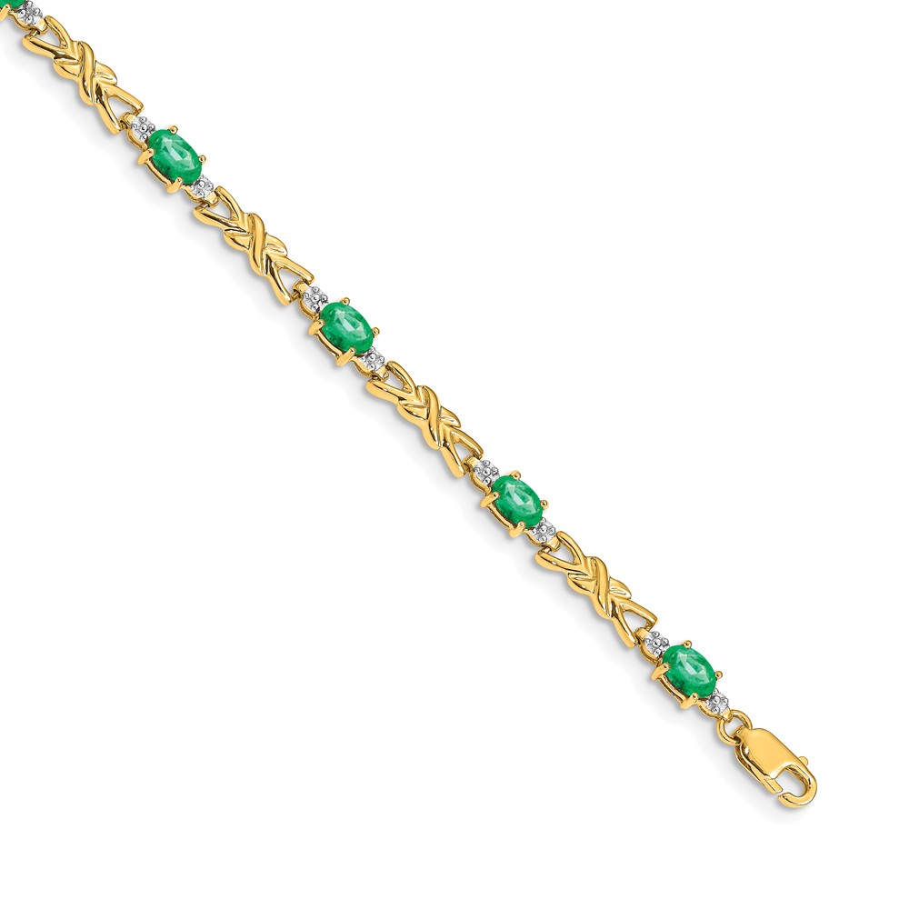 BM4478-EM-001-YA.jpg 14k Complete Diamond and Oval Emerald X-design 7.25 inch Bracelet - Image 1