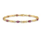 14k Complete Diamond and Oval Ruby X-design 7.25 inch Bracelet - Image 3