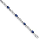 14k White Gold Complete Diamond and Oval Sapphire X-design 7.25 inch Bracelet