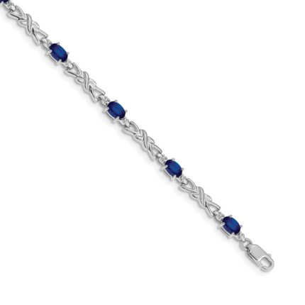 14k White Gold Complete Diamond and Oval Sapphire X-design 7.25 inch Bracelet