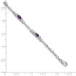 14k White Gold Complete Diamond and Oval Amethyst Heart Design 7 inch Bracelet - Image 3