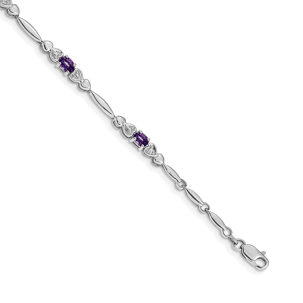 BM4479-AM-001-WA.jpg 14k White Gold Complete Diamond and Oval Amethyst Heart Design 7 inch Bracelet - Image 1