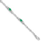 14k White Gold Complete Diamond and Oval Emerald Heart Design 7 inch Bracelet