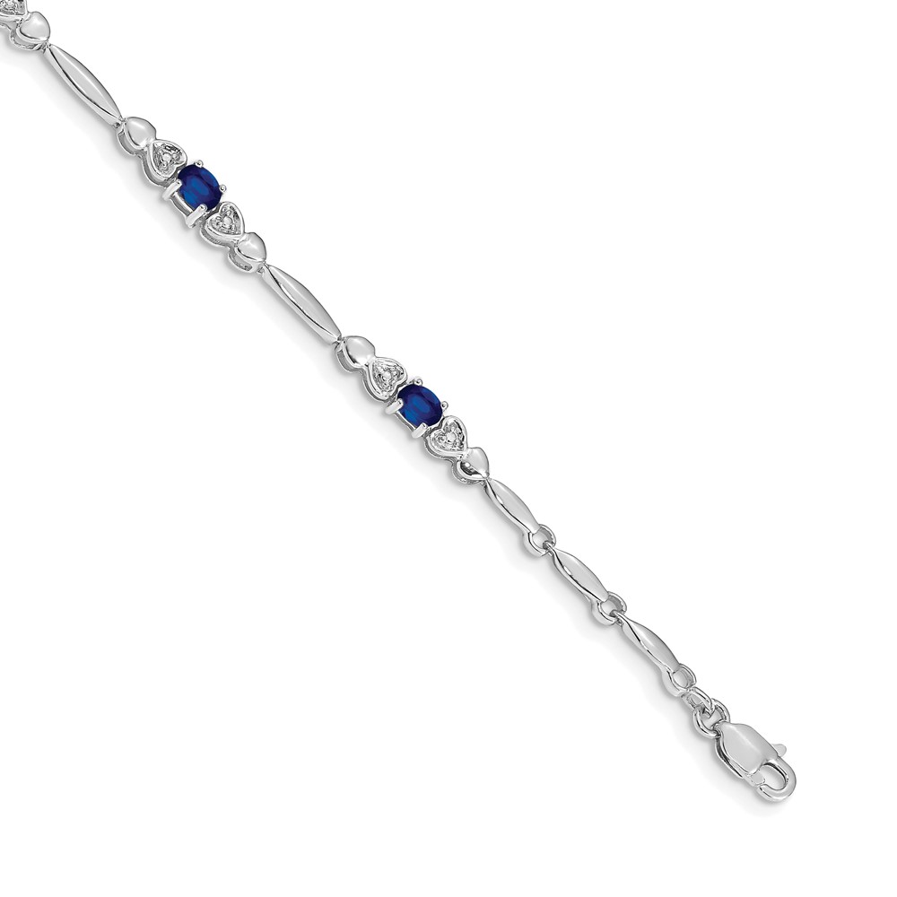 BM4479-SA-001-WA.jpg 14k White Gold Complete Diamond and Oval Sapphire Heart Design 7 inch Bracelet - Image 1