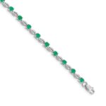 14k White Gold Complete Round Emerald Fancy Link 7 inch Bracelet