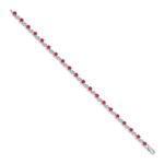 14k White Gold Complete Round Ruby Fancy Link 7 inch Bracelet - Image 2